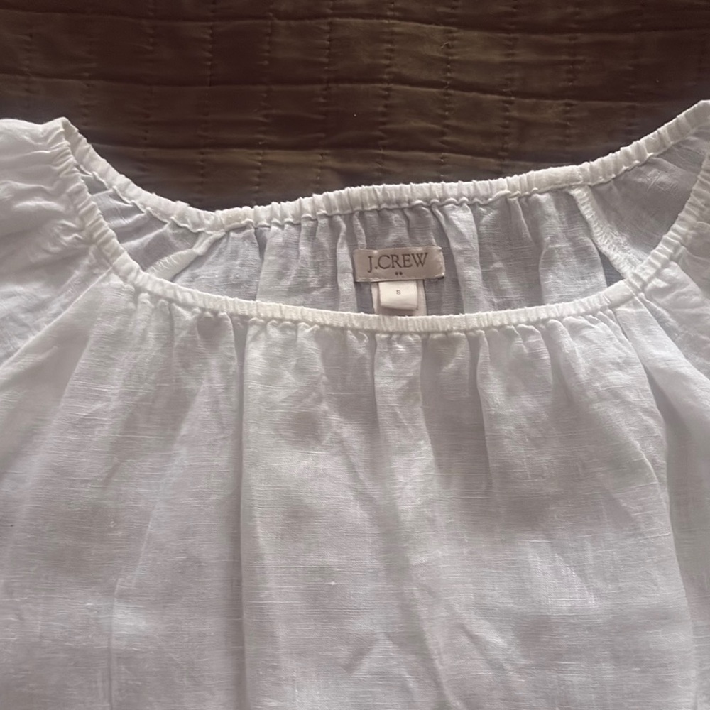 J. Crew White Gathered Neckline Top